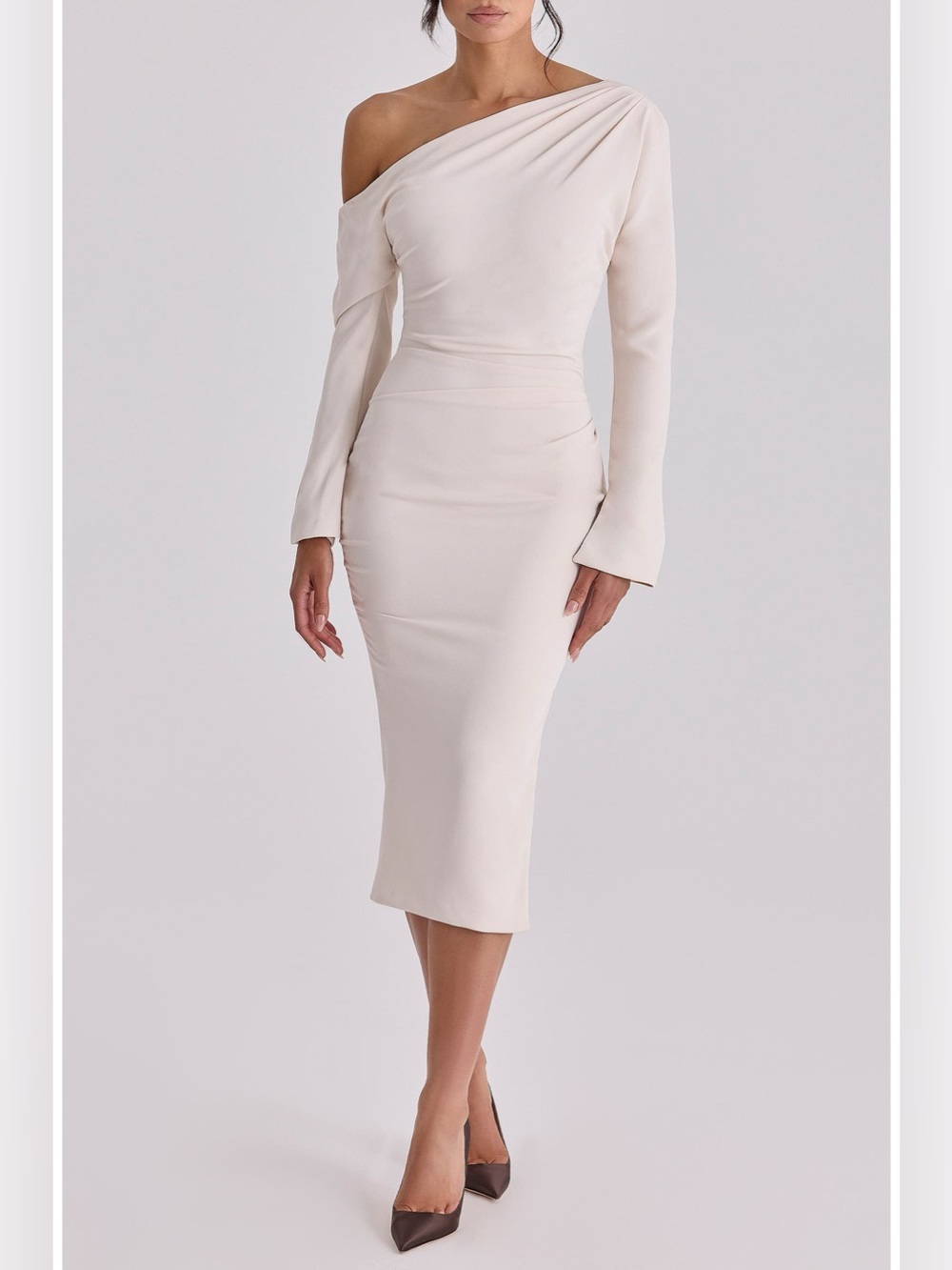 NEW House of CB Arista Pleated One-Shoulder Long Sleeve Cocktail Dress, Small